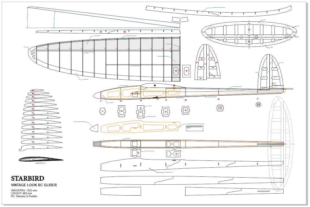 StarBird RC Balsa Glider - DXF Plans, CNC Laser Cut Digital Download ...
